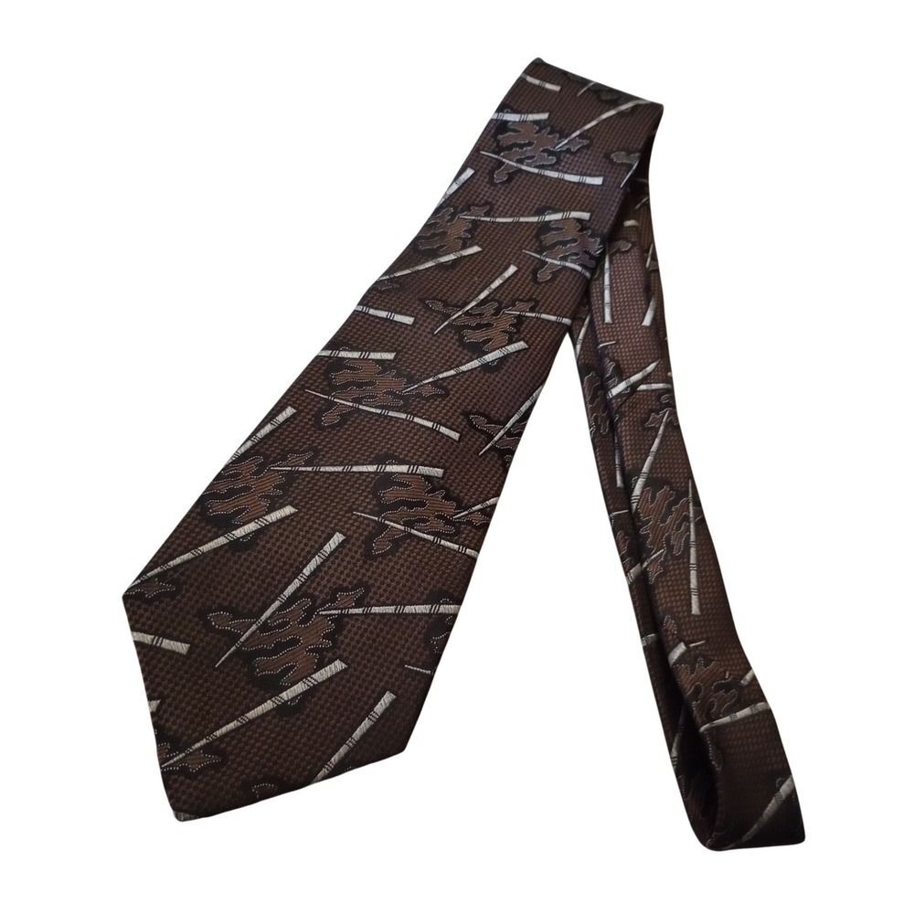 Je Suis Mens Brown Abstract Geometric Woven Blend Classic Necktie